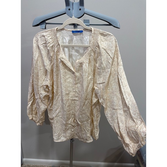 J Mclaughlin Tops - J Mclaughlin Constance Silk Blend Blouse Mini Drawing Room Off White Tan XL